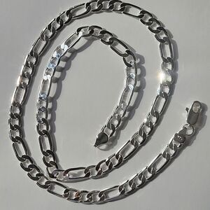 Filled 925 Sterling Silver Necklace Classic 6MM Figaro Chain 1pcs Unisex Jewelry